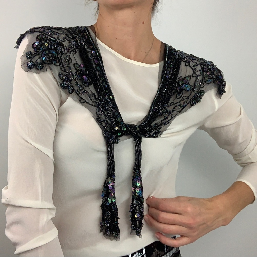 Vintage Black Beaded Sequin Shawl Wrap Burlesque Flapper Sharmark-Las Vegas